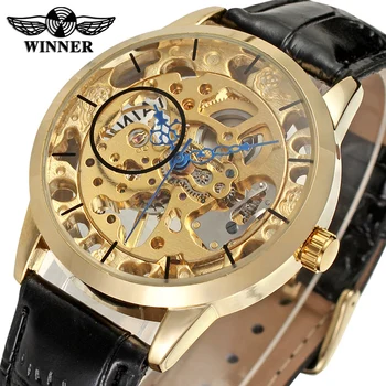Элитный бренд Прозрачные Синие Стрелки Скелет Полностью Золотые Дизайнерские часы Мужские Часы Механические Ручные Заводные Часы Наручные часы