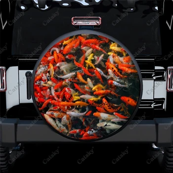 Японская рыба Кои С рисунком, Украшение КРЫШКИ запасного колеса для автомобиля, Защита колес для кемпинга, защита от непогоды, Универсальная для прицепа, внедорожника, грузовика 12