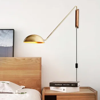 Японский белый настенный светильник с вилкой EU/US, Алюминиевые бра, настенные светильники из массива дерева для прикроватной тумбочки в спальне, кабинета для чтения