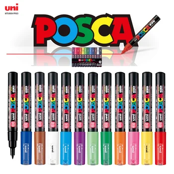 Японский набор фломастеров Uni Posca Paint, PC-1M, PC-3M, PC-5M, PC-8K, PC-17K, набор цветов 7 8 12 15 21 24 28 29, Нетоксичный, на водной основе 8